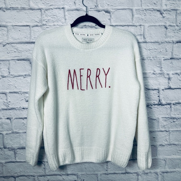 Rae Dunn “MERRY.” White Cozy Holiday Sweater | Christmas Pullover | Size ___ - Picture 1 of 8
